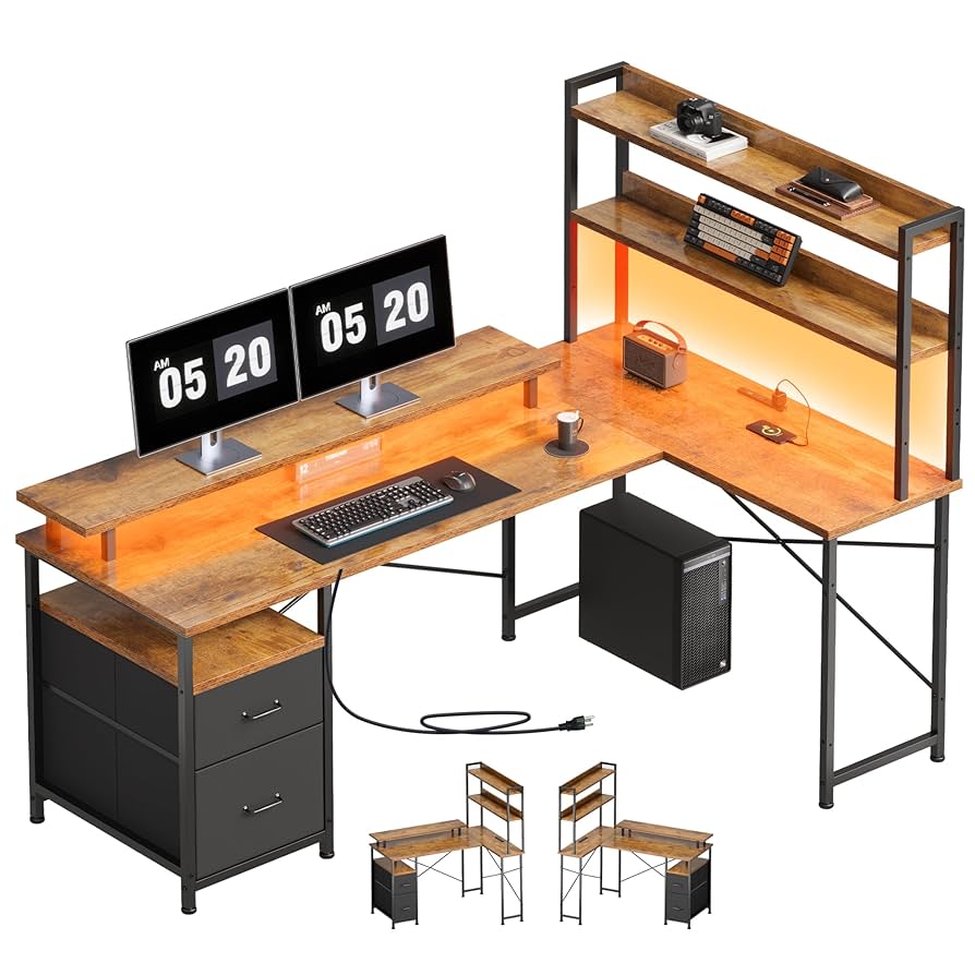 Maihail L字デスク LEDライト付き ゲーミングデスク パソコンデスク Amazon | Maihail l字デスク LEDライト付き 机 pcデスク desk